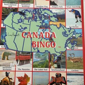 Canada Bingo Game Board Poster - Green & Blue Map